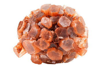 Radiating Group of Prismatic Crystals of Raw Aragonite Mineral Gem Stone Isolated on White...