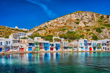 Colorful village of Klima with traditional Greek houses, Milos, Greece