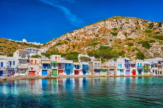 Colorful village of Klima with traditional Greek houses, Milos, Greece