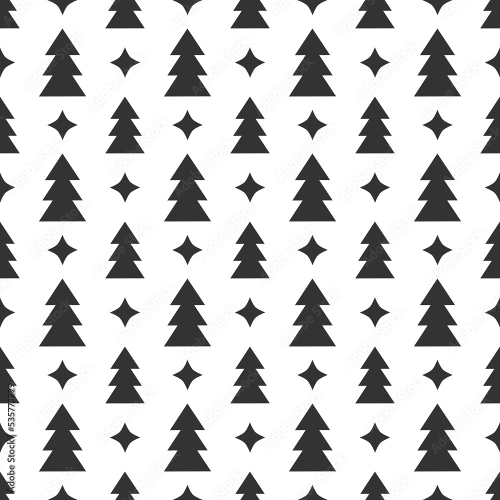 Canvas Prints christmas trees and stars seamless pattern.
