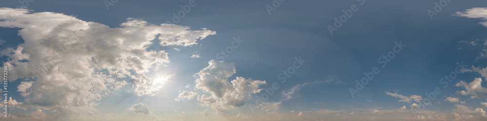 Wall mural blue sky with beautiful clouds as seamless hdri 360 panorama view with zenith for use in 3d graphics