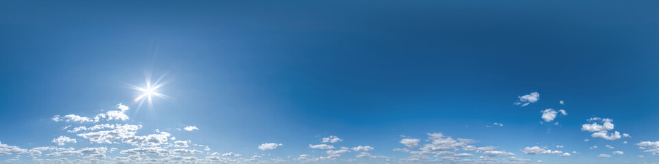 seamless clear blue sky hdri 360 panorama  view with zenith and beautiful clouds for use in 3d...