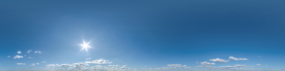 seamless clear blue sky hdri 360 panorama  view with zenith and beautiful clouds for use in 3d...
