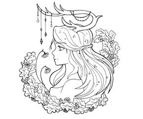 vector coloring page with cute cartoon anime girl. avatar, line art