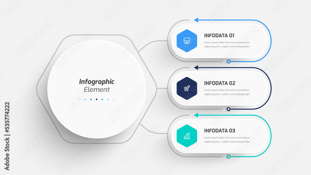 Poster business central circle infographic presentation with 3 rounded rectangle label option and icon