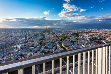 Panorama of Paris city from the Tour Montparnasse at sunset. France