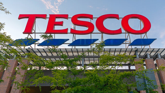 Extra Large Tesco Store Sign at Top of Shopping Centre
