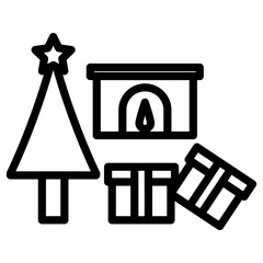 Christmas tree and gifts icon