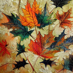 Colorful Maple and Oak Leaves 