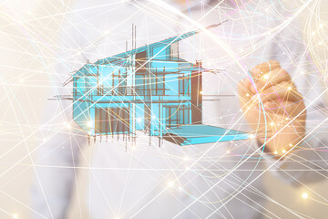 home data. Digital cyberspace with particles and Digital data network connections concept.