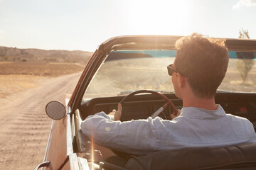 luxury, rich man driving cabriolet sport vintage car, luxurious lifestyle