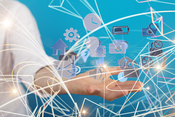 cloud connected to many objects on a virtual screen.