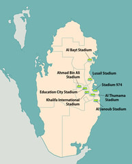 Football 2022 in Qatar Stadium map vector illustration