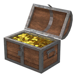 3d rendering illustration of a treasure chest with padlock and coins