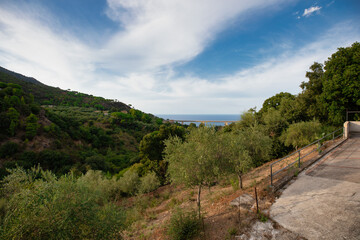 Fototapeta na wymiar A view from a terras to a beautiful landscape of Celafu, Sicily.
