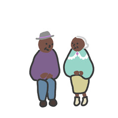 座って会話する男女　カップル　夫婦　友人