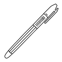 Pen doodle icon, vector illustration of ballpoint pen, writing and drawing, office stationery supplies, isolated outline clipart on white background