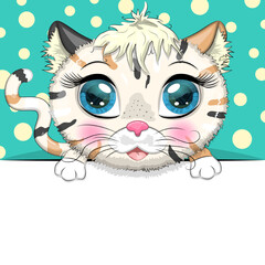 Greeting card cute cartoon animal holding a poster with place for text