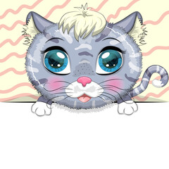 Greeting card cute cartoon animal holding a poster with place for text