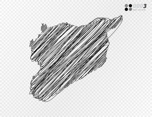 Vector black silhouette chaotic hand drawn scribble sketch  of Syria map on transparent background.