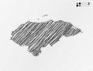Vector black silhouette chaotic hand drawn scribble sketch  of Honduras map on transparent background.