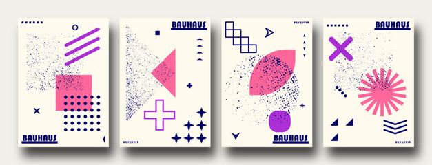 Obraz premium Retro abstract geometric posters with Bauhaus aesthetic, Collection of symbols, shapes and objects in y2k / Brutalism bold style. 