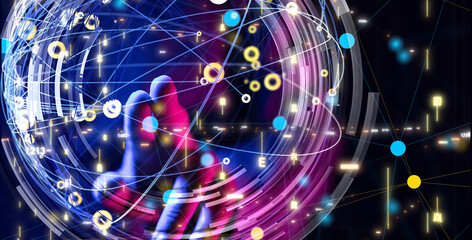 Global network. Blockchain. 3D illustration. Neural networks and artificial intelligence. Abstract