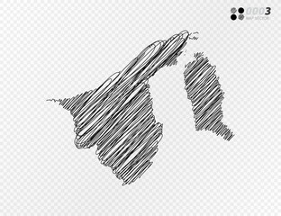 Vector black silhouette chaotic hand drawn scribble sketch  of Brunei map on transparent background.