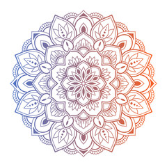 Gradient color mandala on white isolated background, Mandala with floral patterns. Ornaments