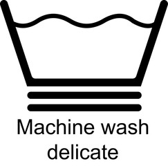 Machine wash delicate. Laundry icons. Garment care instructions on labels, machine wash or hand wash signs. 