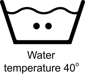 Water temperature 40. Laundry icons. Garment care instructions on labels, machine wash or hand wash signs. 