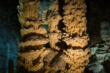 Fairy views from The Frasassi Caves (Italian: Grotte di Frasassi) - the most famous show caves in Italy. The karst cave system is located in the municipality of Genga, Ancona, Marche, Italy.