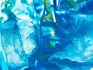 Blue and gold abstract painting, art creative hand painted background, marble texture, abstract ocean, acrylic painting on canvas.