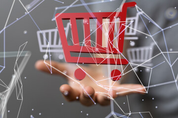 holding 3D rendering group of blue people