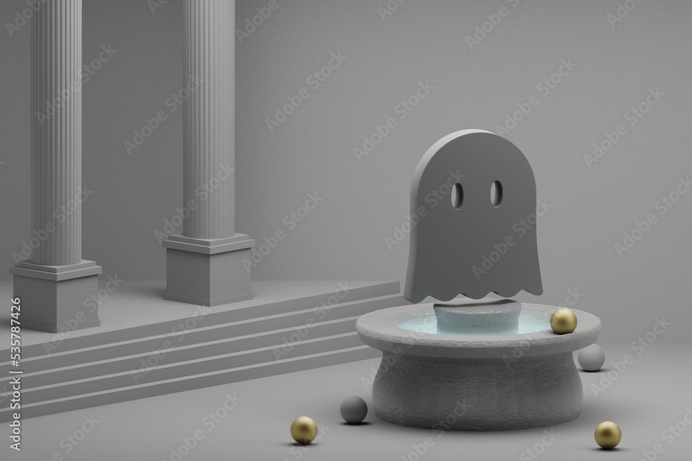 Poster beautiful abstract illustrations gray halloween ghost symbol icon on a fountain and column backgroun