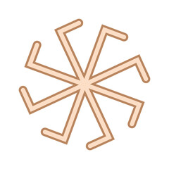 Ladinets, female Kolovrat. a Slavic symbol decorated with Scandinavian weaving ornaments. Beige trendy
