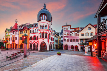 Fototapeta premium Komarno, Slovakia. Courtyard of Europe downtown square.
