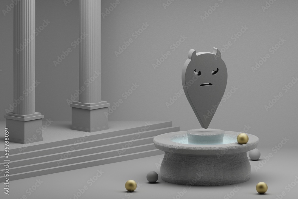 Aufkleber Beautiful abstract illustrations Grey devil symbol icon on a fountain and column background. 3d rendering illustration.Halloween day.