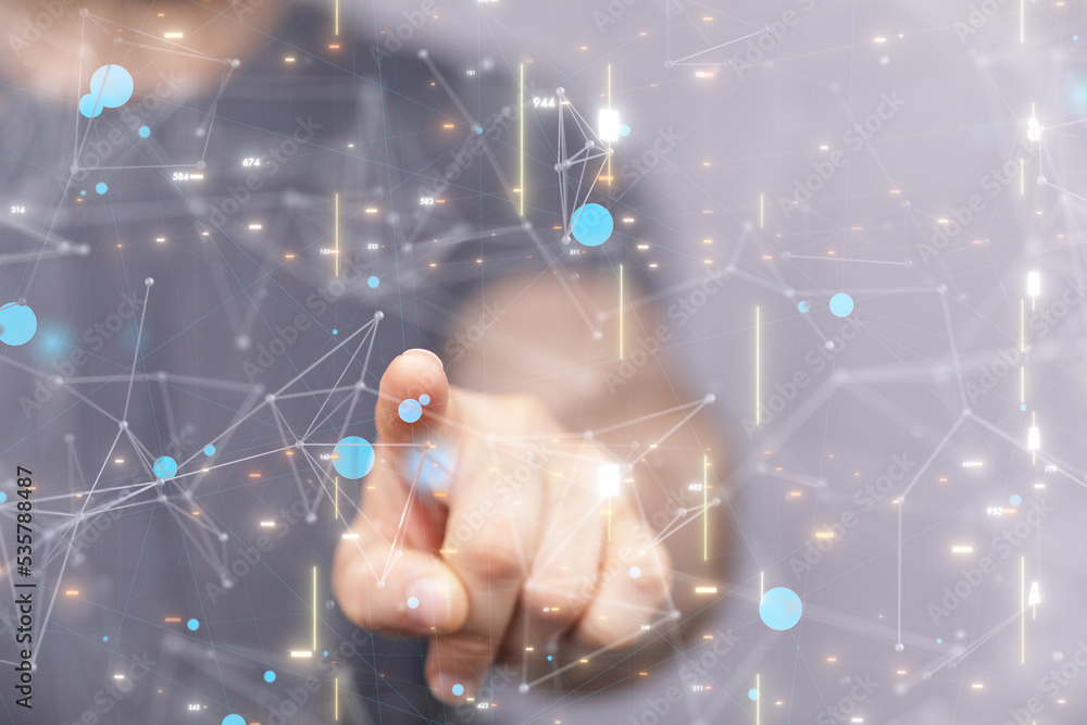 Aufkleber Global world network and telecommunication on earth cryptocurrency and blockchain and IoT.