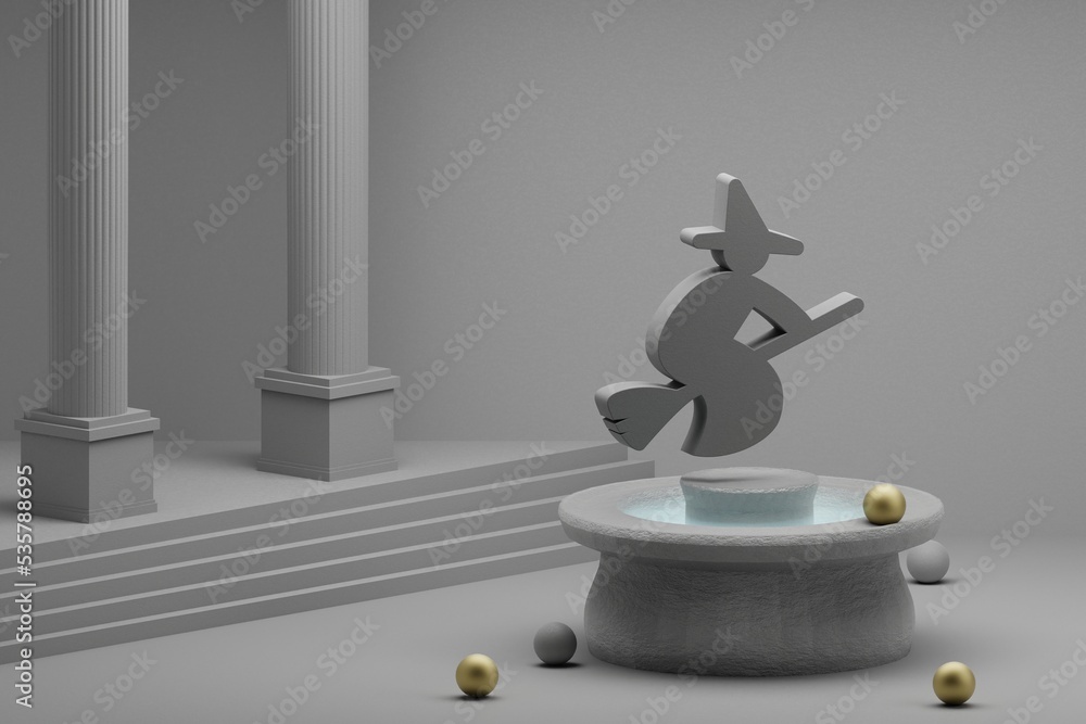 Poster beautiful abstract illustrations halloween which symbol icon on a fountain and column background. 3d