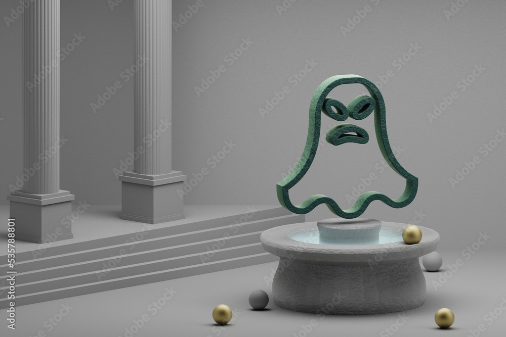 Poster beautiful abstract illustrations green ssss symbol icon on a fountain and column background. 3d rend