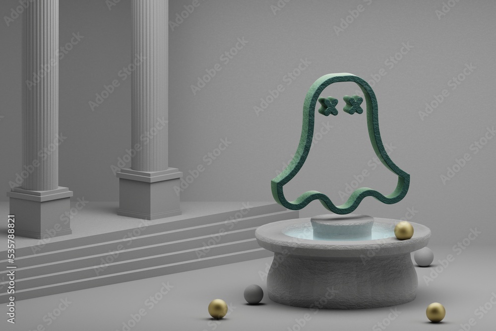 Poster beautiful abstract illustrations green ssss symbol icon on a fountain and column background. 3d rend
