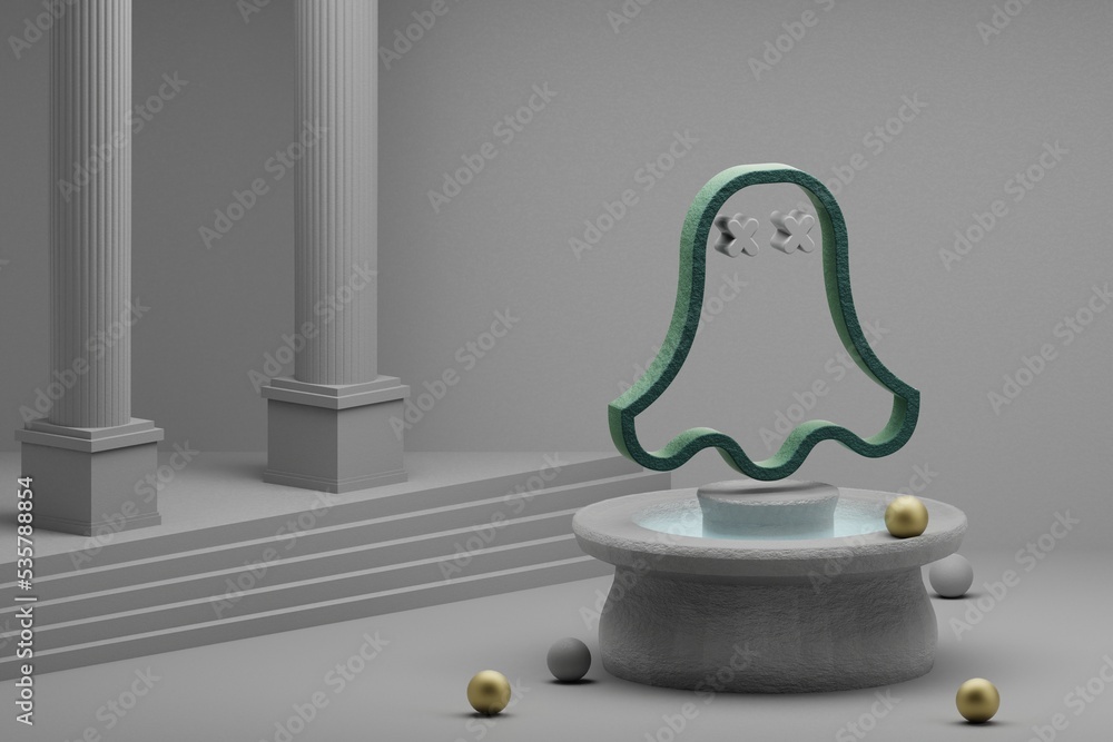 Poster beautiful abstract illustrations green ssss symbol icon on a fountain and column background. 3d rend