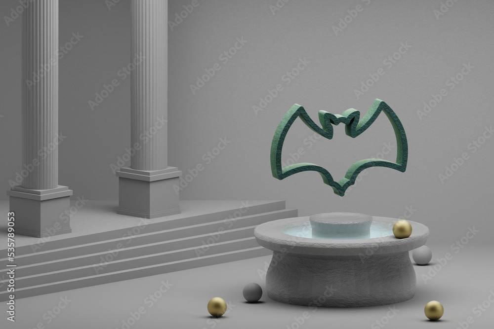 Aufkleber beautiful abstract illustrations green halloween bat symbol icon on a fountain and column background