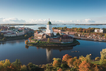 Fototapeta na wymiar Vyborg Castle on an autumn morning in Vyborg.