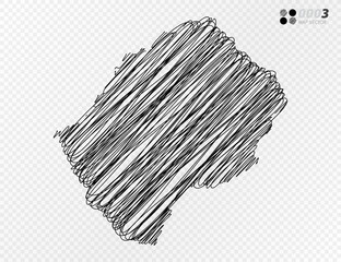 Vector black silhouette chaotic hand drawn scribble sketch  of Lesotho map on transparent background.