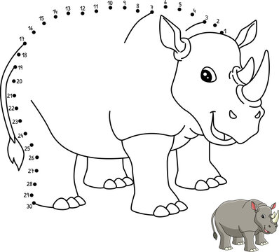 Dot to Dot Rhinoceros Isolated Coloring Page 
