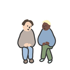 座って会話する二人の男性　友人　ゲイ　カップル　パートナー　友情