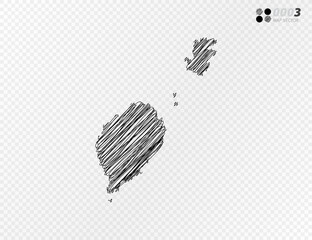 Vector black silhouette chaotic hand drawn scribble sketch  of Sao Tome map on transparent background.
