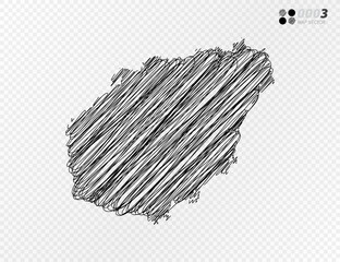 Vector black silhouette chaotic hand drawn scribble sketch  of Hainan map on transparent background.